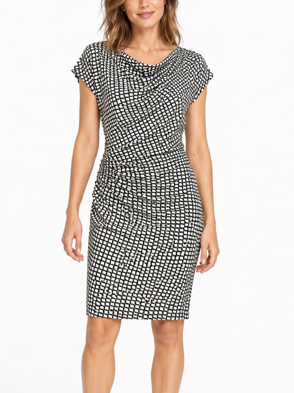 CAbi Monroe Sheath Dress Cowl Neck Short Cap Sleeves Medium